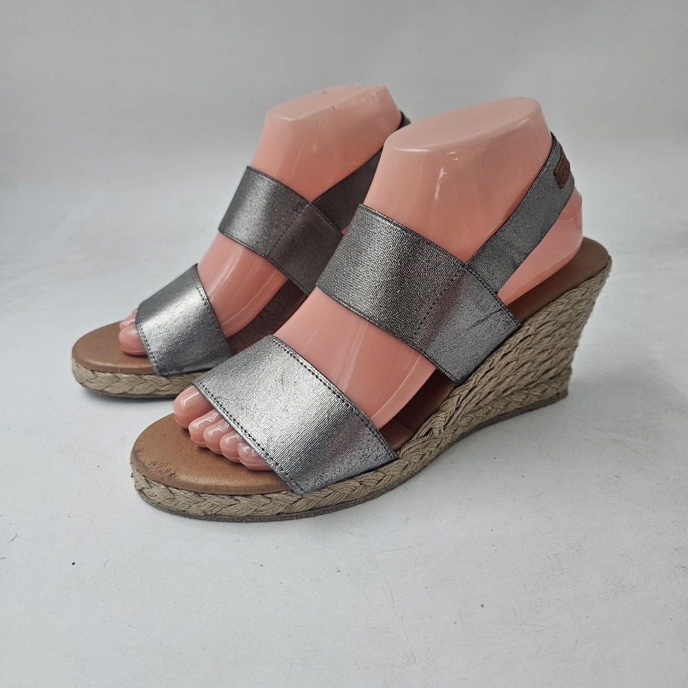 Andre Assous Allison Metallic Silver Espadrille Wedge Sandals Sz EU39 SpainMade - Picture 11 of 11